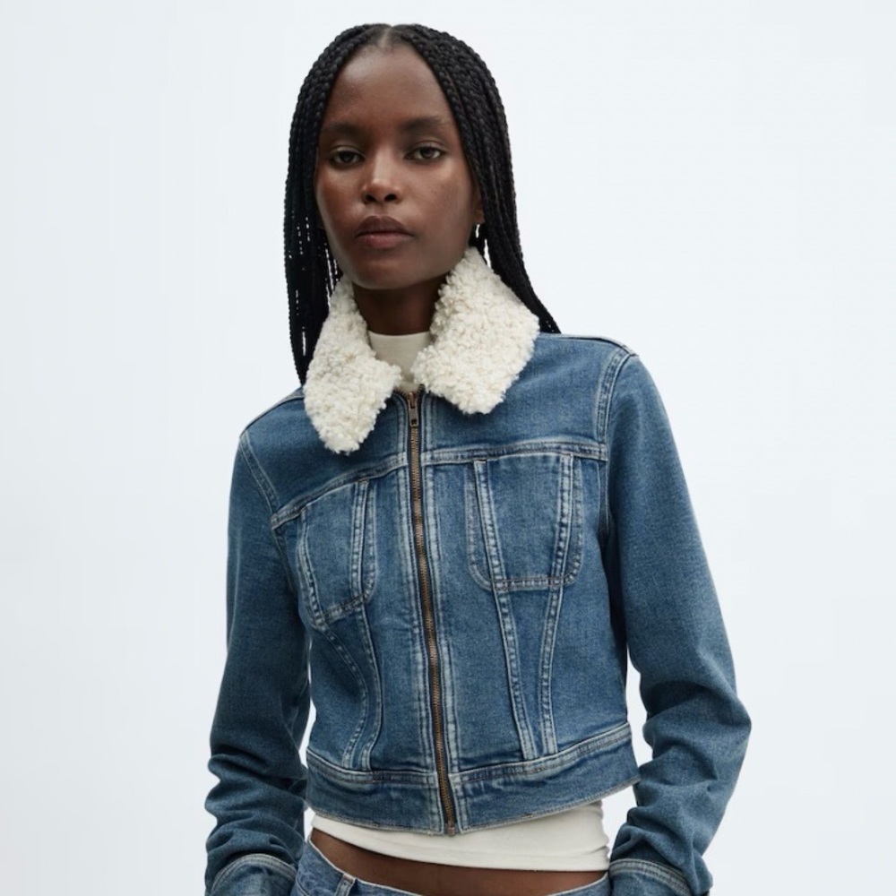 Mango Faux Shearling Lined Denim Jacket size M